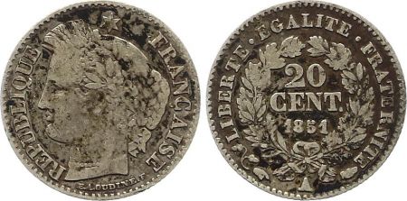 France 20 Centimes Cérès - 1851 A Paris Argent
