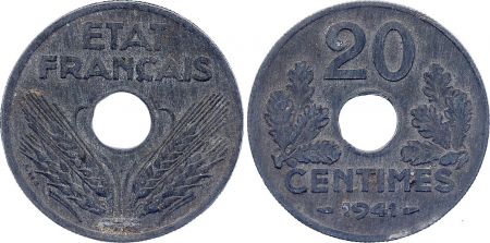France 20 Centimes Etat Français - 1941 - Type en Zinc - TTB
