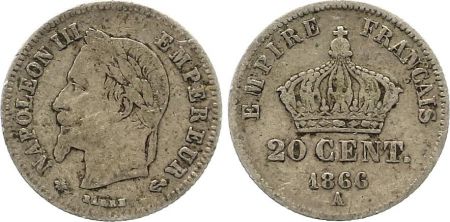 France 20 Centimes Napoléon III Tête Laurée - 1866 A Argent