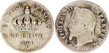 France 20 Centimes Napoléon III Tête Laurée - 1866 A