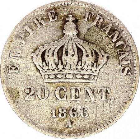 France 20 Centimes Napoléon III Tête Laurée - 1866 A