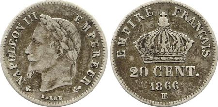 France 20 Centimes Napoléon III Tête Laurée - 1866 BB Argent