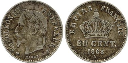 France 20 Centimes Napoléon III Tête Laurée - 1868 A Argent