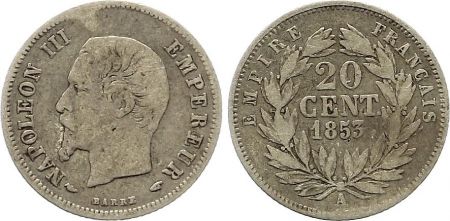 France 20 Centimes Napoléon III Tête nue - 1855 A Paris Argent