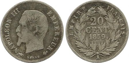 France 20 Centimes Napoléon III Tête nue - 1859 A Paris Argent