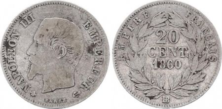 France 20 Centimes Napoléon III Tête nue - 1860 BB Strasbourg