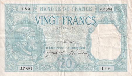 France 20 Francs - Bayard - 27-11-1918 - Série J.5884 - TTB - F.11.03a