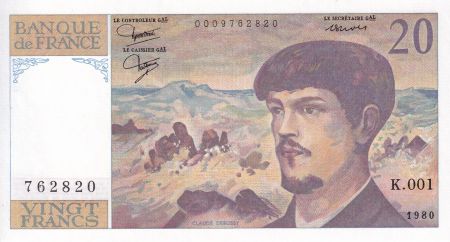 France 20 Francs - Debussy - 1980 - Série K.001 - F.66.01