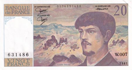 France 20 Francs - Debussy - 1981 - Série W.007 - F.66.02W7
