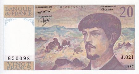 France 20 Francs - Debussy - 1987 - Série J.021 - F.66.08