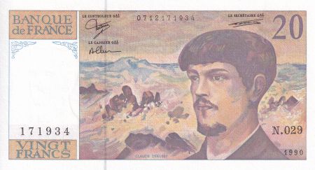 France 20 Francs - Debussy - 1990 - Série N.029 - F.66Bis.01