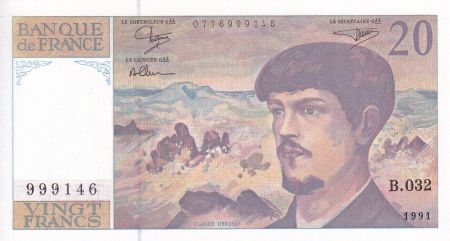 France 20 Francs - Debussy - 1991 - Série B.032 - F.66Bis.02