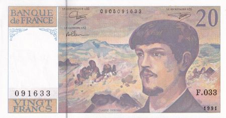 France 20 Francs - Debussy - 1991 - Série F.033 - F.66BIS.02
