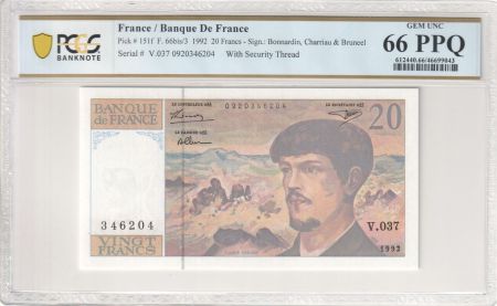 France 20 Francs - Debussy - 1992 - Série V.037 - PCGS 66  PPQ