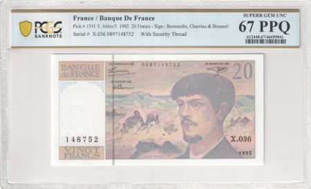 France 20 Francs - Debussy - 1992 - Série X.036 - PCGS 67 PPQ
