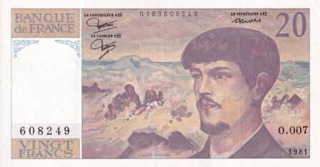 France 20 Francs - Debussy - Série O.007 - 1981 - SUP - F.66.02