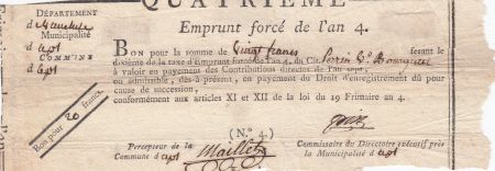 France 20 Francs - Emprunt Forcé - An 4 (1796) - Vaucluse - Apt
