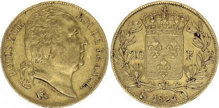 France 20 Francs - Louis XVIII - Buste nu - 1824 Q Perpignan