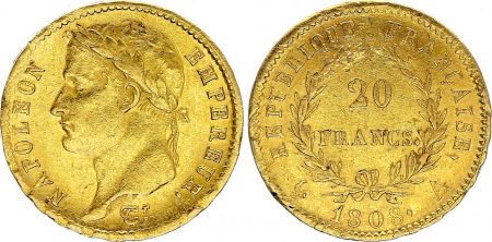 France 20 Francs - Napoléon I - Tête laurée - 1808 - A Paris - Or