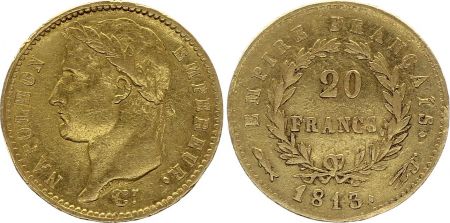 France 20 Francs - Napoléon I - Tête laurée - 1813 Utrecht