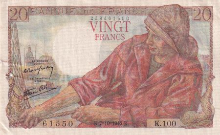 France 20 Francs - Pêcheur - 07-10-1943 - Série K.100 - TTB+ - F.13.07