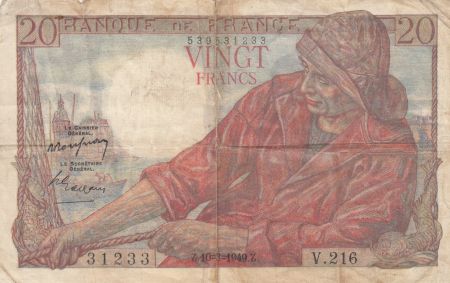 France 20 Francs - Pêcheur - 10-03-1949 - Série V.216 - F.13.14