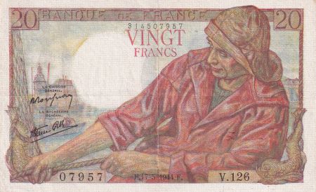 France 20 Francs - Pêcheur - 17-05-1944 - Série V.126 - F.13.09