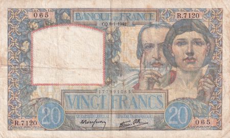 France 20 Francs - Science et Travail - 08-01-1942 - Série R.7120  - F.12.21