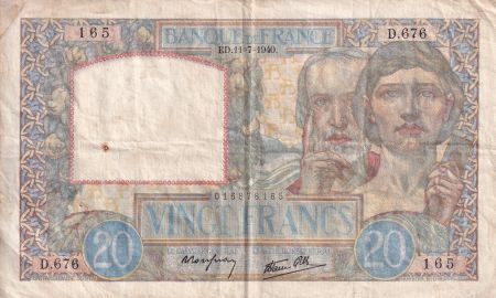 France 20 Francs - Science et Travail - 11-07-1940 - Série D.676 - F.12.04