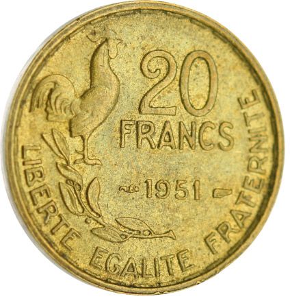 France 20 Francs - Type G. Guiraud - Queue à 4 plumes - France 1951 (SUP)