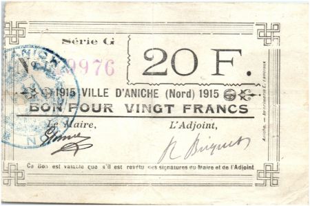 France 20 Francs Aniche Ville - 1915