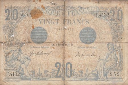 France 20 Francs Bleu - 04-02-1913 - Série F.4132 - B