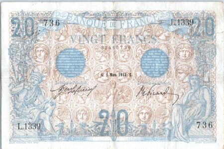 France 20 Francs Bleu - 05-03-1912 - Série L.1339