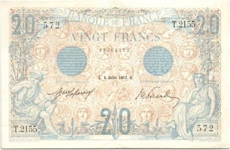 France 20 Francs Bleu - 05-07-1912 Série T.2155