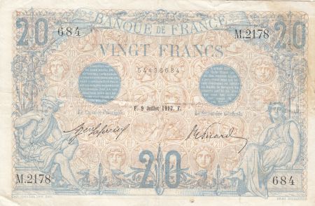 France 20 Francs Bleu - 09-07-1912 Série M.2178- TB+