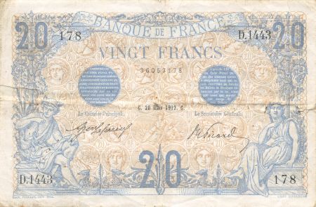 France 20 Francs Bleu - 20-03-1912 Série D.1443 - TB+