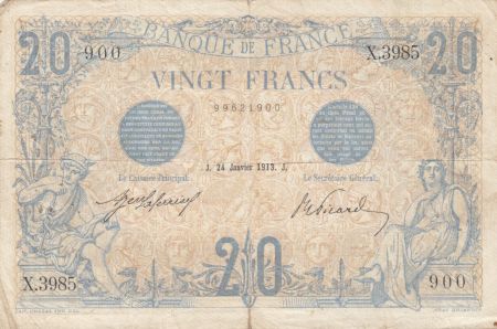 France 20 Francs Bleu - 24-01-1913 - Série X.3895 - TB