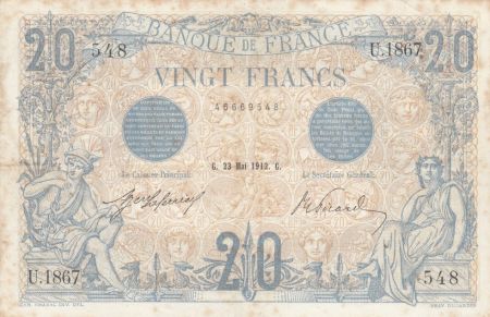 France 20 Francs Bleu - U.1867 - 1912
