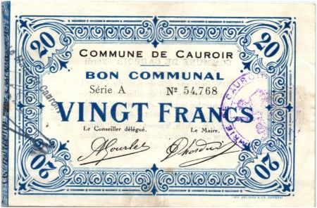 France 20 Francs Cauroir Commune - 16/12/1915