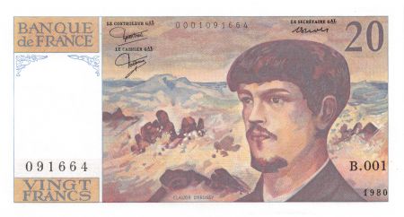 France 20 Francs Debussy - 1980 Série B.001 - SPL+