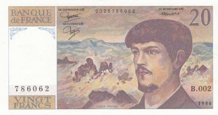 France 20 Francs Debussy - 1980 Série B.002 - SPL