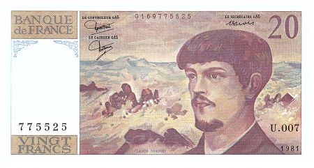 France 20 Francs Debussy - 1981 - Série W.007 - Fay.66.02