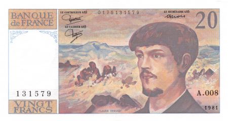 France 20 Francs Debussy - 1981 Série A.008 - SPL