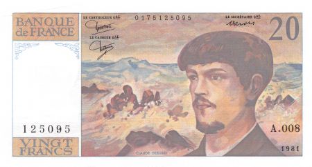 France 20 Francs Debussy - 1981 Série A.008 - SUP