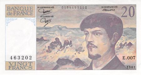 France 20 Francs Debussy - 1981 Série E.007 - SPL