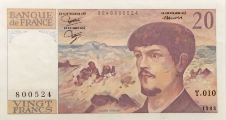 France 20 Francs Debussy - 1983 Série T.010 - SUP