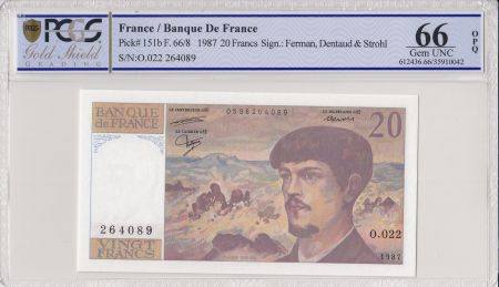 France 20 Francs Debussy - 1987 - O.022 - PCGS 66 OPQ