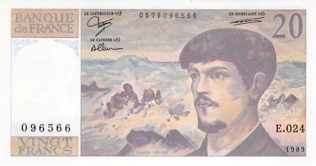 France 20 Francs Debussy - 1989 Série E.024 - SPL