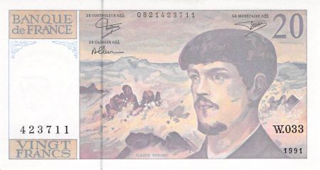 France 20 Francs Debussy - 1991 Série W.033 - SPL