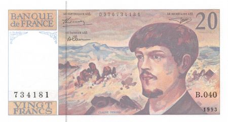 France 20 Francs Debussy - 1993 Série B.040 - SPL+